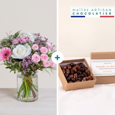 Bouquet de fleurs Petit plaisir et ses amandes au chocolat