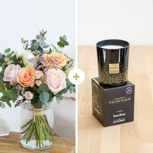 Bouquet de roses Délicatesse et sa bougie parfumée Fleur jaune