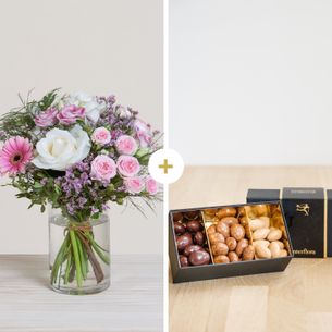 Bouquet de fleurs Petit plaisir et ses amandes au chocolat Anniversaire