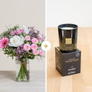 Bouquet de fleurs Petit plaisir et sa bougie parfumée Naissance maman