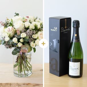 Bouquet de roses Vert coton et son champagne Devaux Fleurissement occasionnel