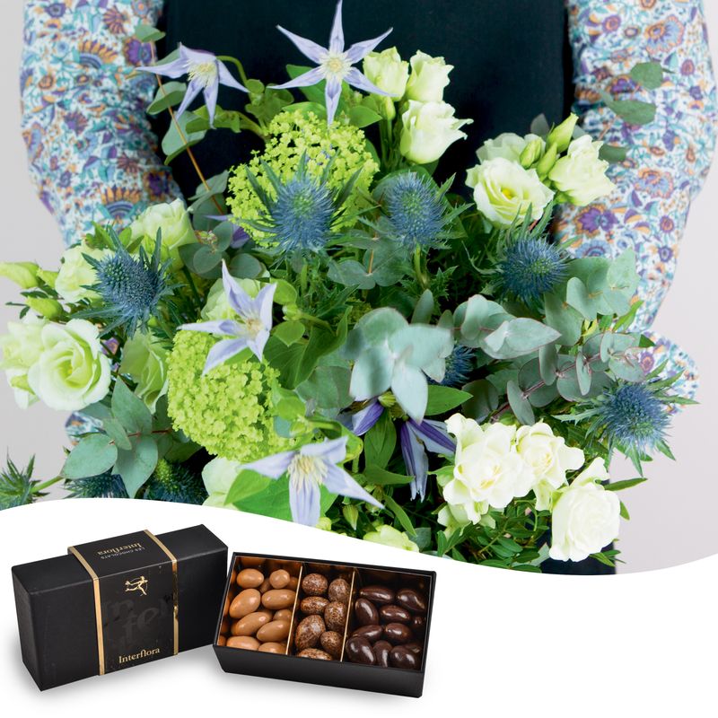 Fleurs et cadeaux Bouquet blanc du fleuriste & Amandes au chocolat