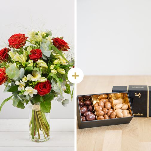 Bouquet de fleurs Dolce vita et ses amandes au chocolat