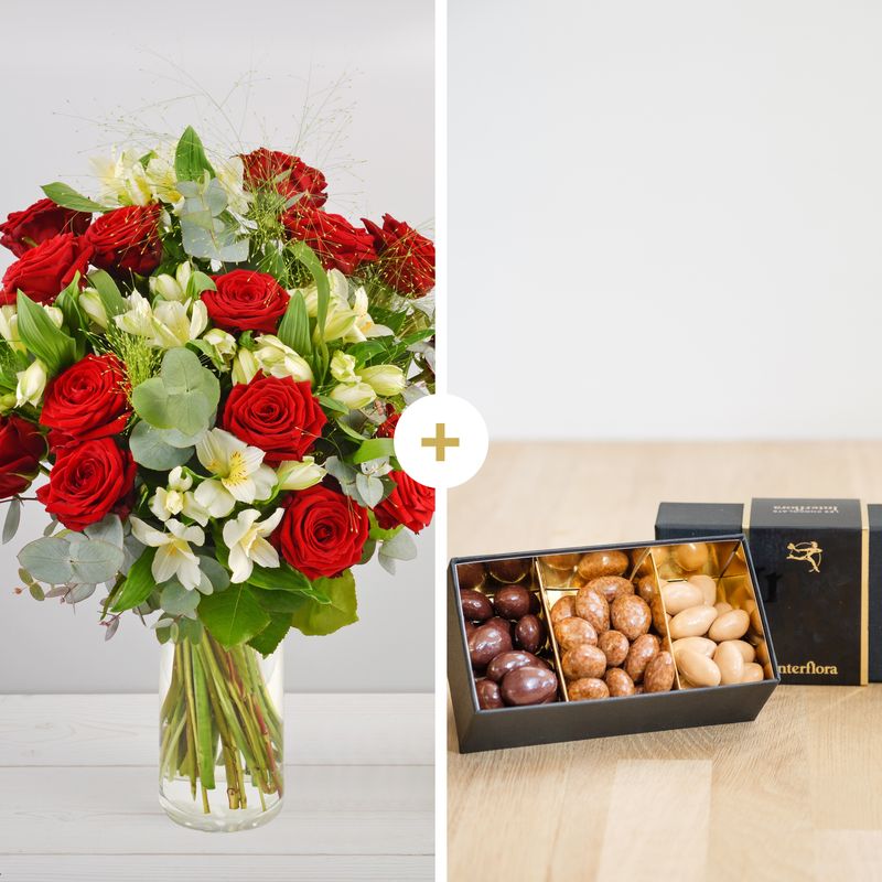 Bouquet de fleurs Dolce vita et ses amandes au chocolat