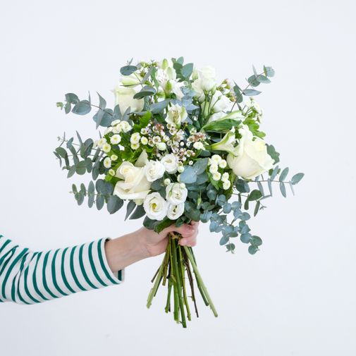 Bouquet de fleurs Paradis blanc et ses amandes au chocolat