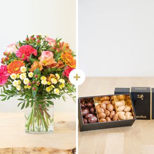 Bouquet de fleurs Tutti frutti et ses amandes au chocolat Fleur jaune