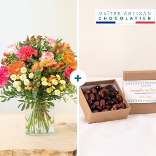 Bouquet de fleurs Tutti frutti et ses amandes au chocolat Bouquet de fleurs Tutti frutti et ses amandes au chocolat