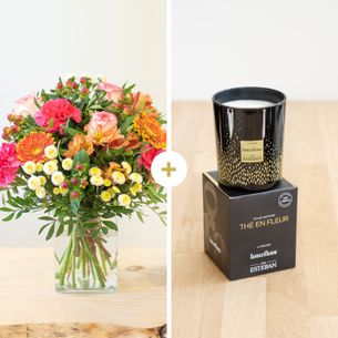 Bouquet de fleurs Tutti frutti et sa bougie parfumée Amour