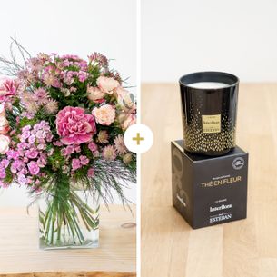 Bouquet de fleurs Velours et sa bougie parfumée Pour le plaisir