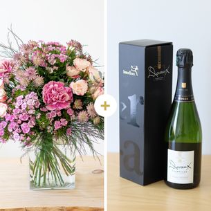 Bouquet de fleurs Velours et son champagne Devaux Naissance maman