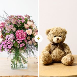 Bouquet de fleurs Velours et son ourson Harry Naissance