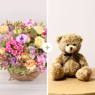 Bouquet de fleurs Zeste tendre et son ourson Harry ourson