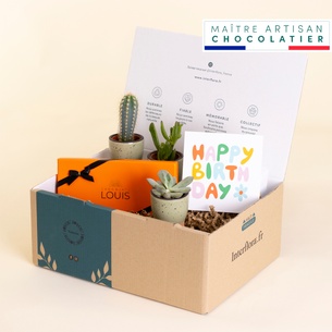 Fleurs et cadeaux L’Inséparable - Petites plantes, chocolats & carte Anniversaire