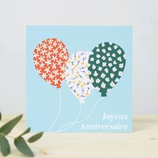 Bouquet de fleurs Carte Message Joyeux anniversaire ballons