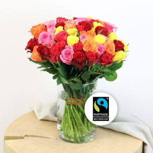 Bouquet de roses Brassée de roses multicolores Max Havelaar Anniversaire